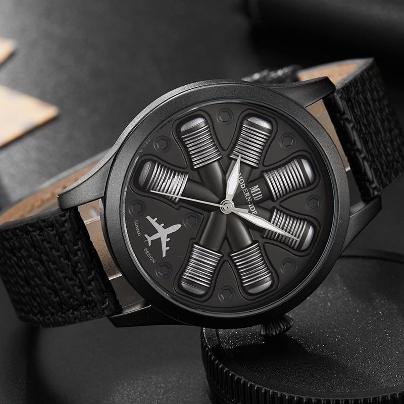Aircraft Engine Leather Watch - Rebel Heat