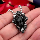 Black Crystal Floral Skull Necklace - Rebel Heat