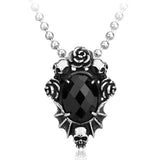 Black Crystal Floral Skull Necklace - Rebel Heat