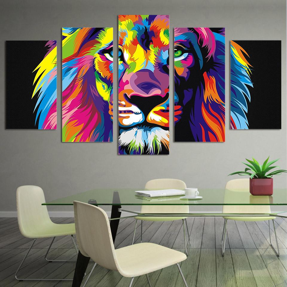 Colorful Lion Canvas Art - Rebel Heat