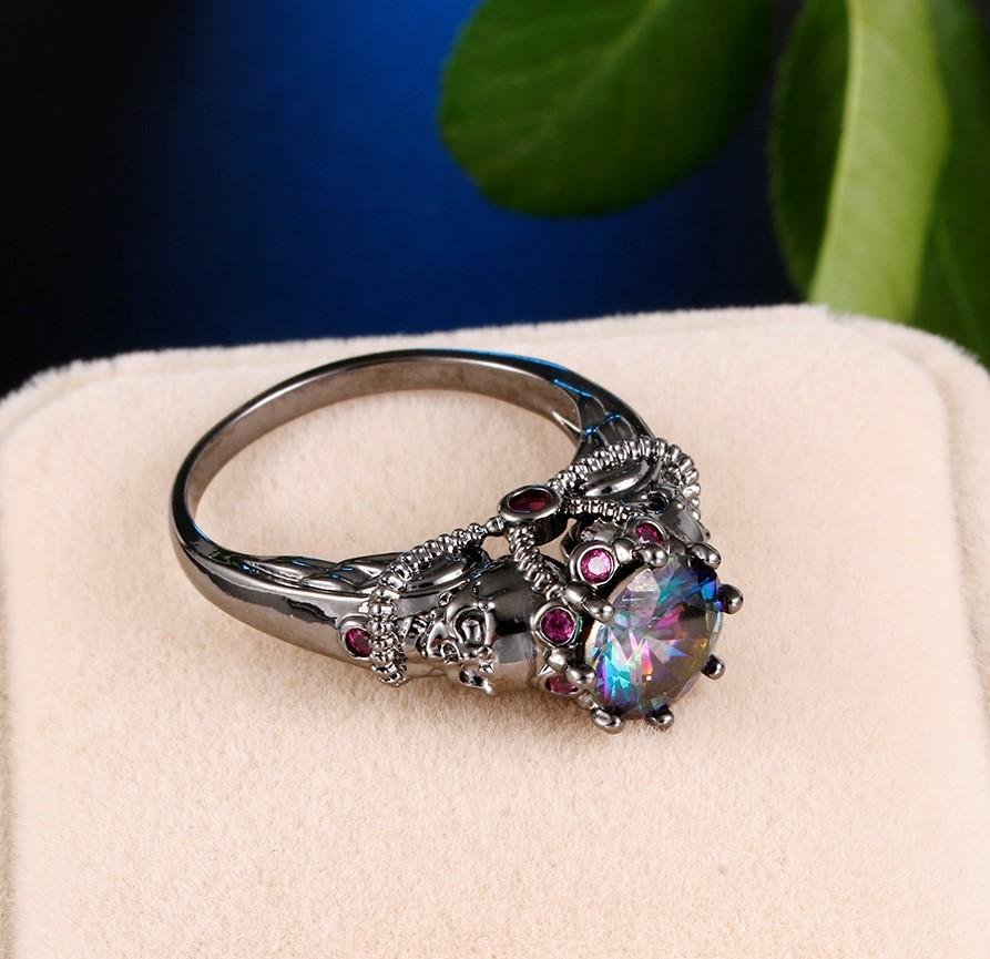 Crystal Opal Skull Ring - Rebel Heat