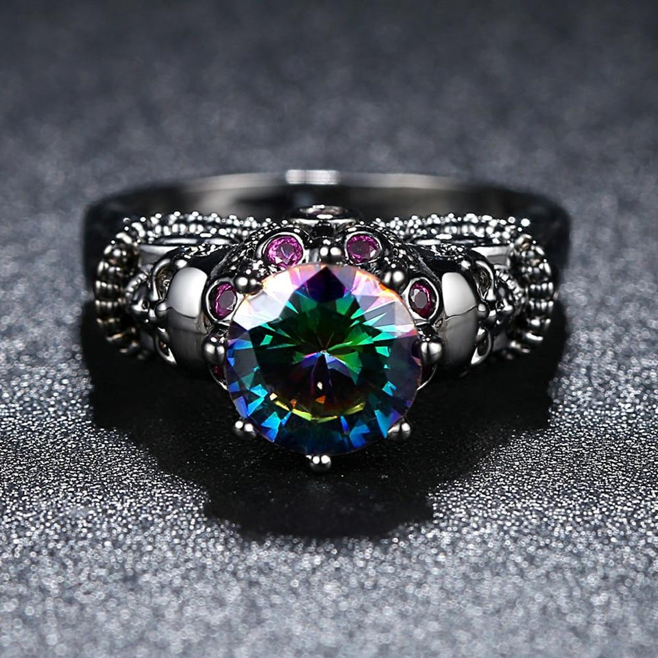Crystal Opal Skull Ring - Rebel Heat