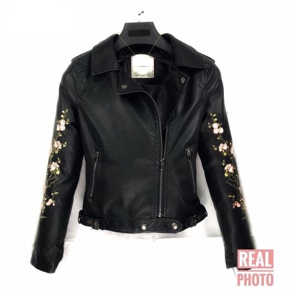 Embroidered Biker Jacket - Rebel Heat