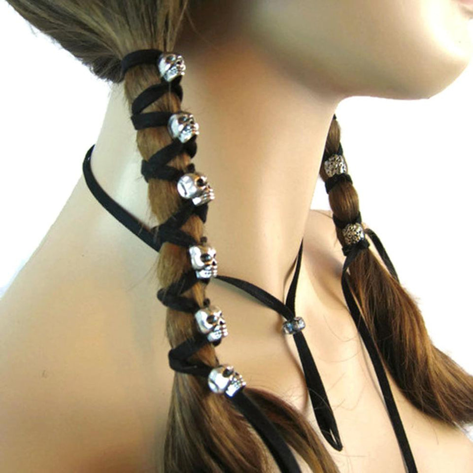 Faux Leather Ponytail Skull Hairtie - Rebel Heat