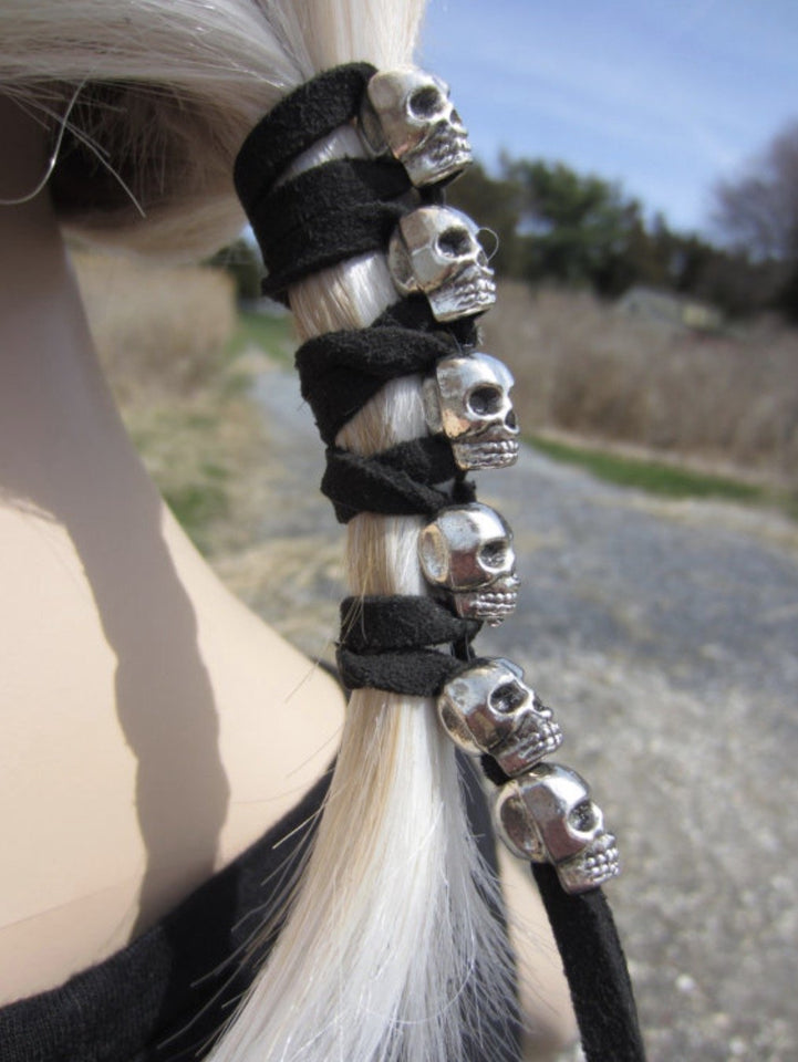 Faux Leather Ponytail Skull Hairtie - Rebel Heat