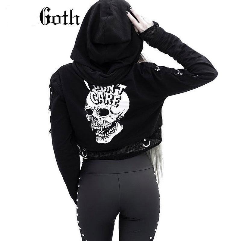 Gothic Cropped Skull Hoodie - Rebel Heat