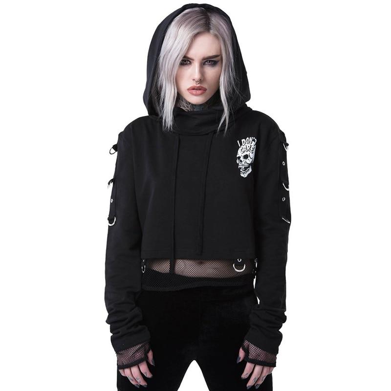 Gothic Cropped Skull Hoodie - Rebel Heat