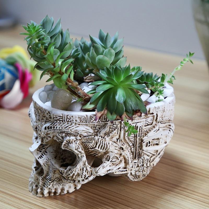 Hand Carved Skull Flower Pot - Rebel Heat
