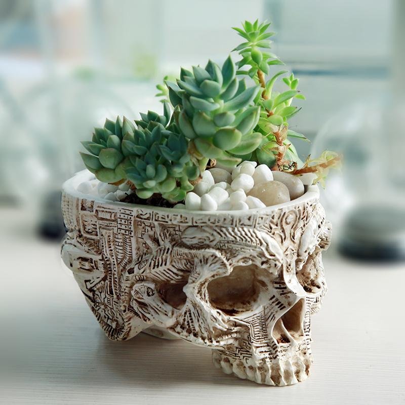 Hand Carved Skull Flower Pot - Rebel Heat