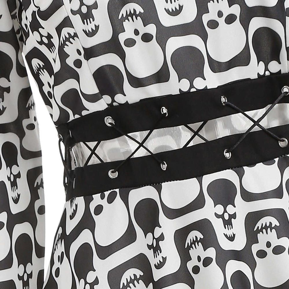 High Waist Hollow Out Skull Dress - Rebel Heat