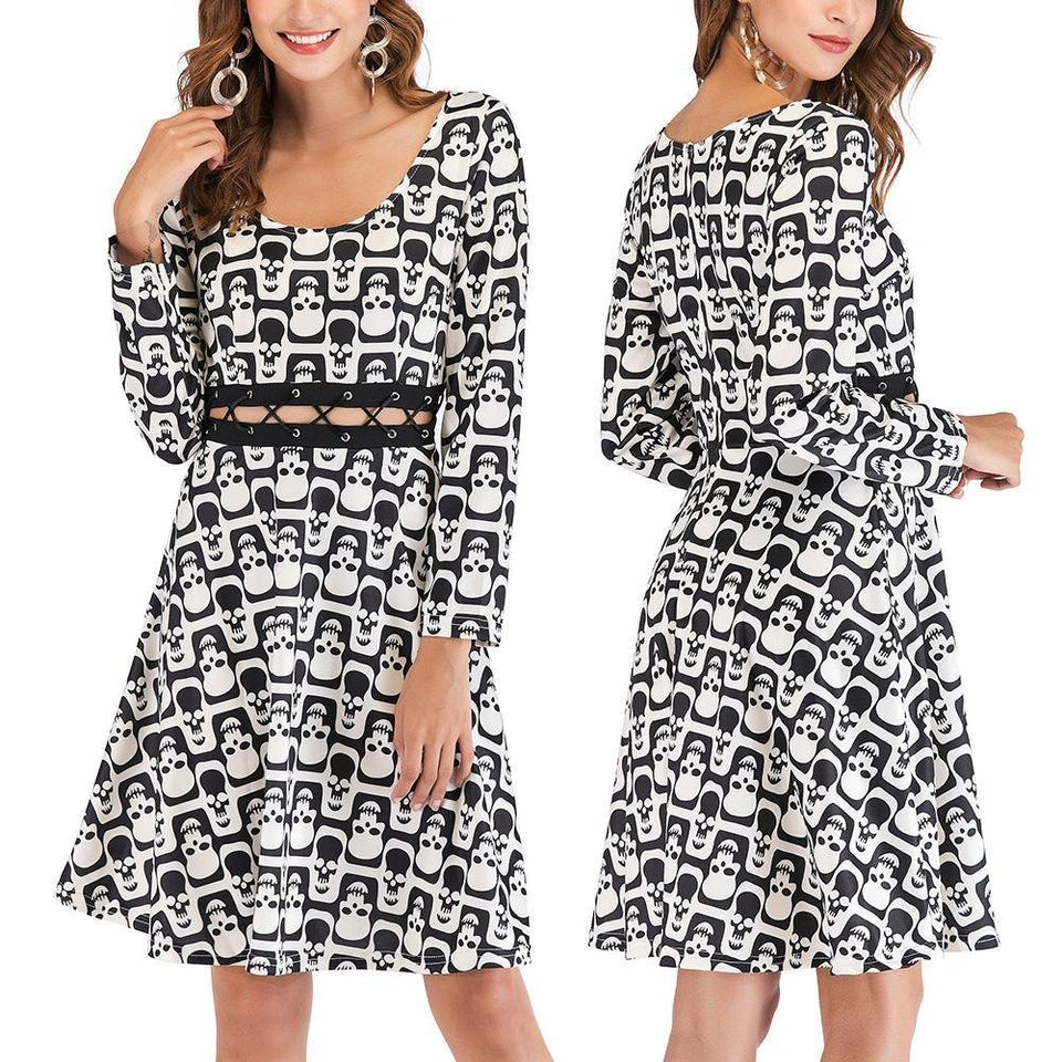 High Waist Hollow Out Skull Dress - Rebel Heat
