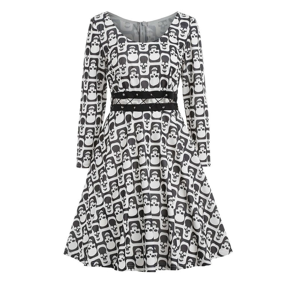 High Waist Hollow Out Skull Dress - Rebel Heat