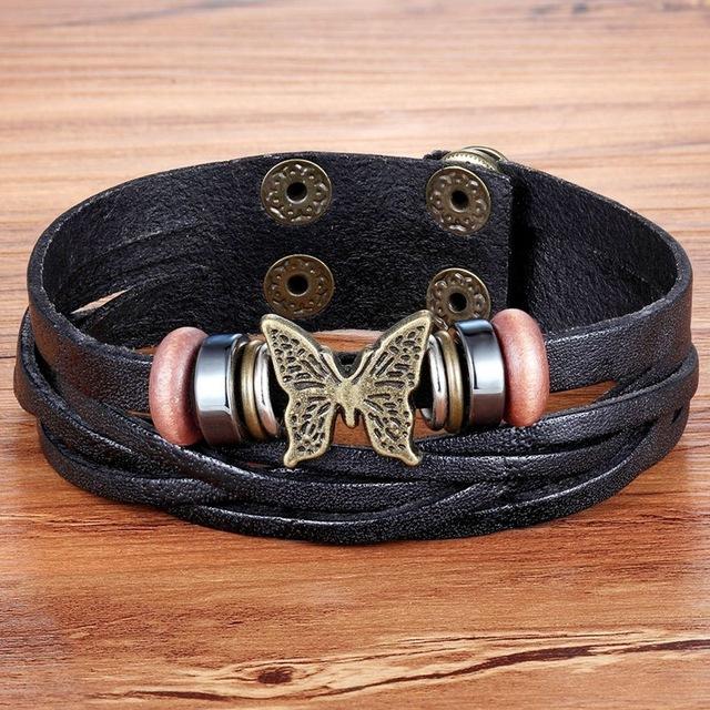 Leather Butterfly Bracelet - Rebel Heat
