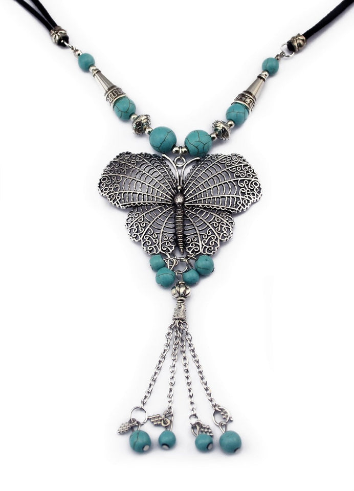 Natural Beads Antique Butterfly Necklace - Rebel Heat