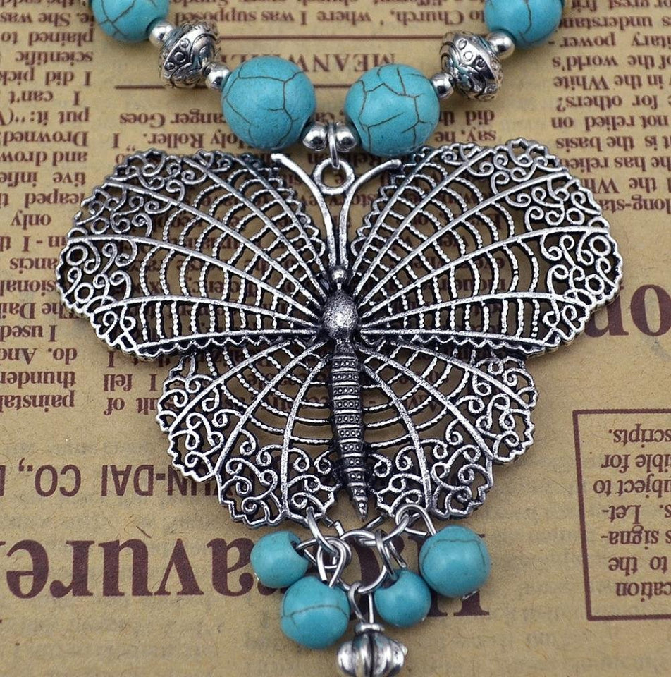 Natural Beads Antique Butterfly Necklace - Rebel Heat