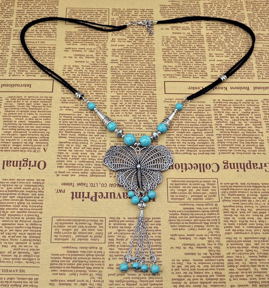 Natural Beads Antique Butterfly Necklace - Rebel Heat