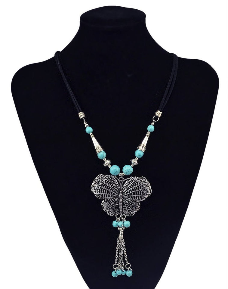 Natural Beads Antique Butterfly Necklace - Rebel Heat