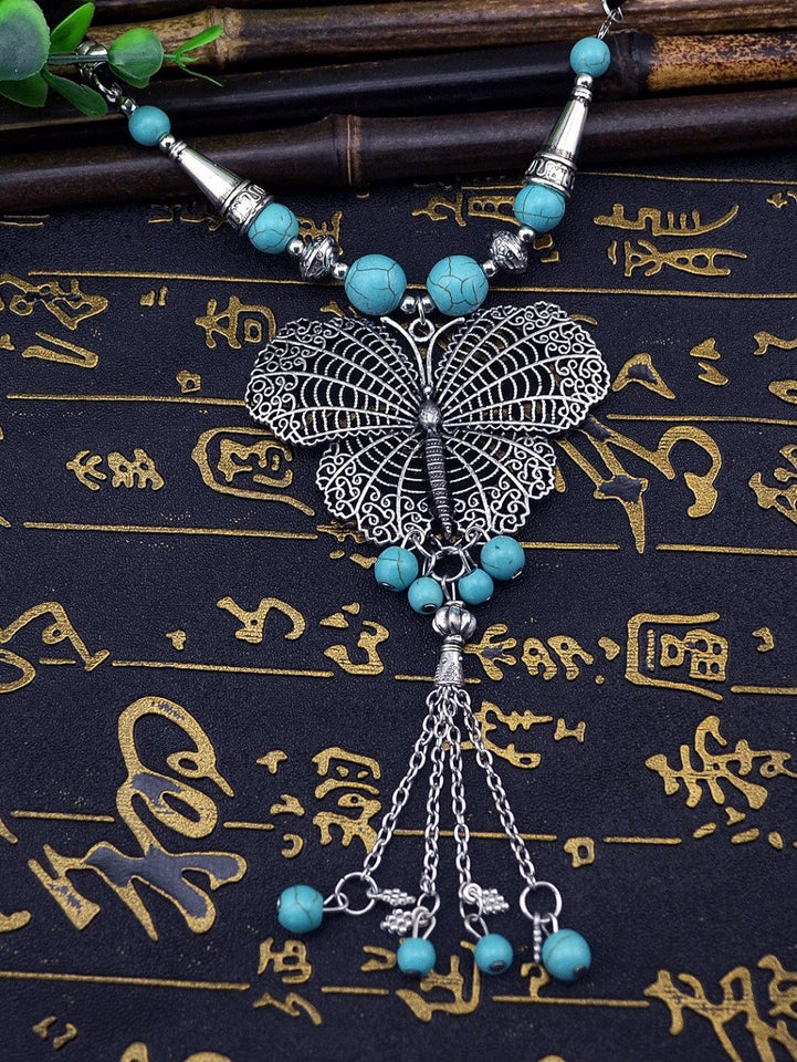 Natural Beads Antique Butterfly Necklace - Rebel Heat