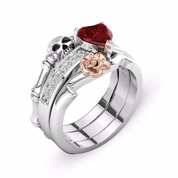 Red Heart Floral Skull Ring - Rebel Heat