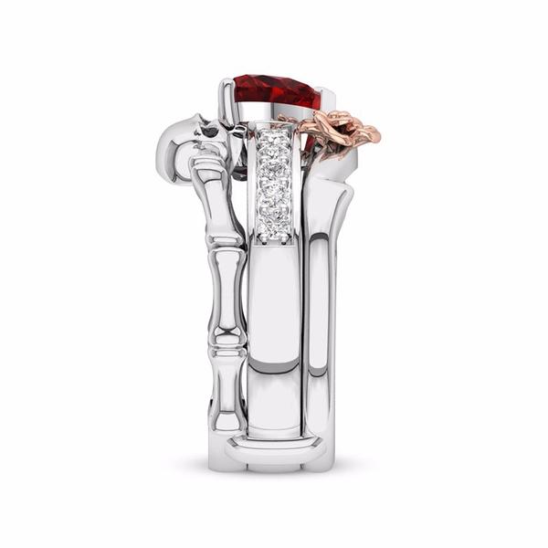 Red Heart Floral Skull Ring - Rebel Heat