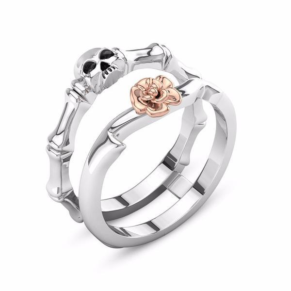 Red Heart Floral Skull Ring - Rebel Heat