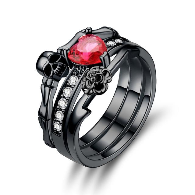 Red Heart Floral Skull Ring - Rebel Heat