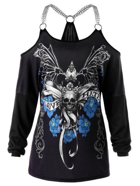 Skull Chains Embellished T-shirt - Rebel Heat